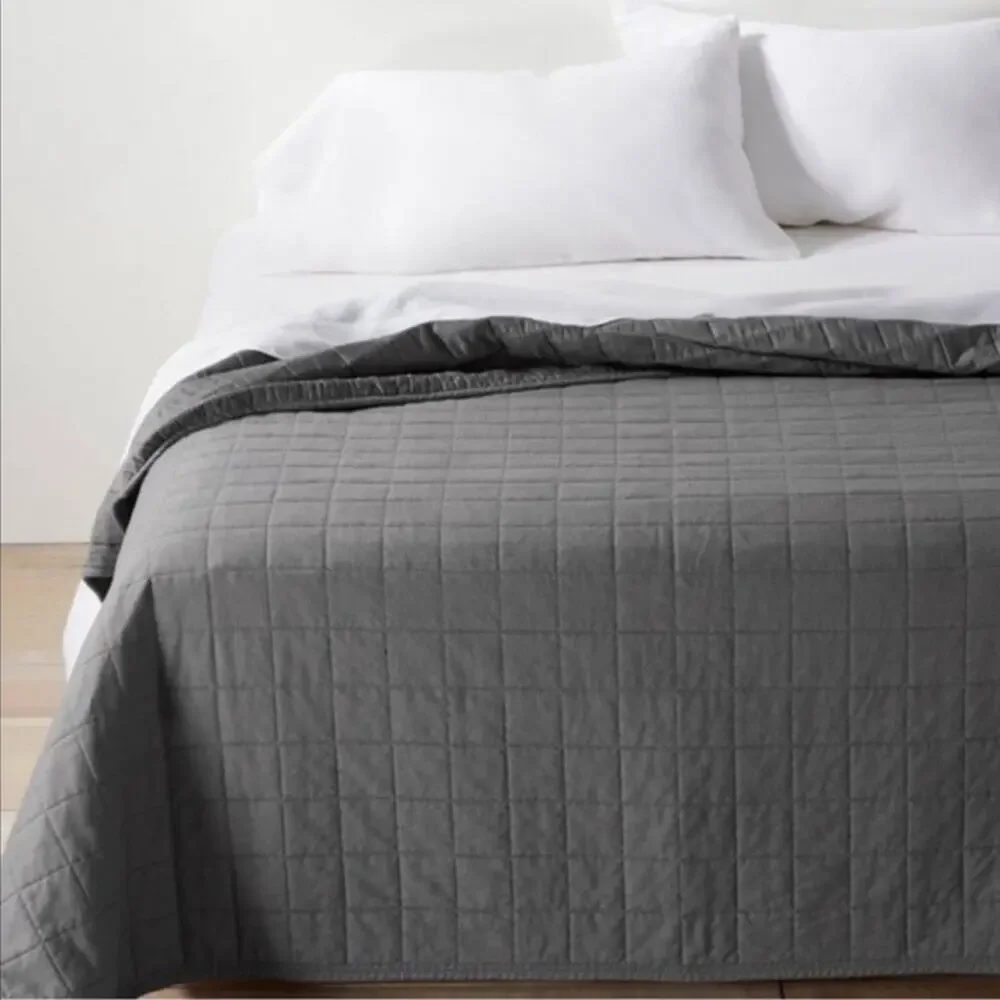 New Heavyweight Linen blend quilt by Casaluna. Dark gray color.